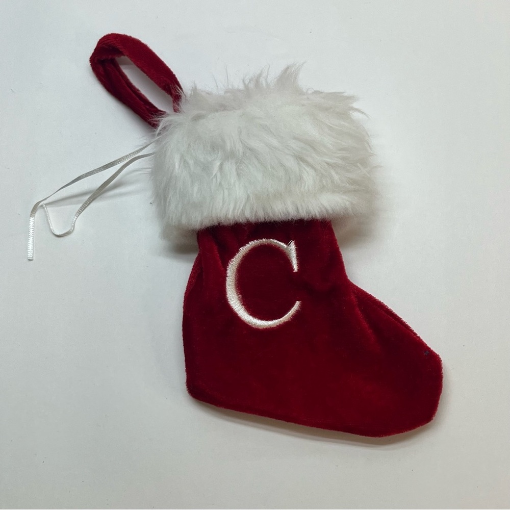 holiday gift 7 inch red white monogrammed mini christmas stocking letter‎ c
